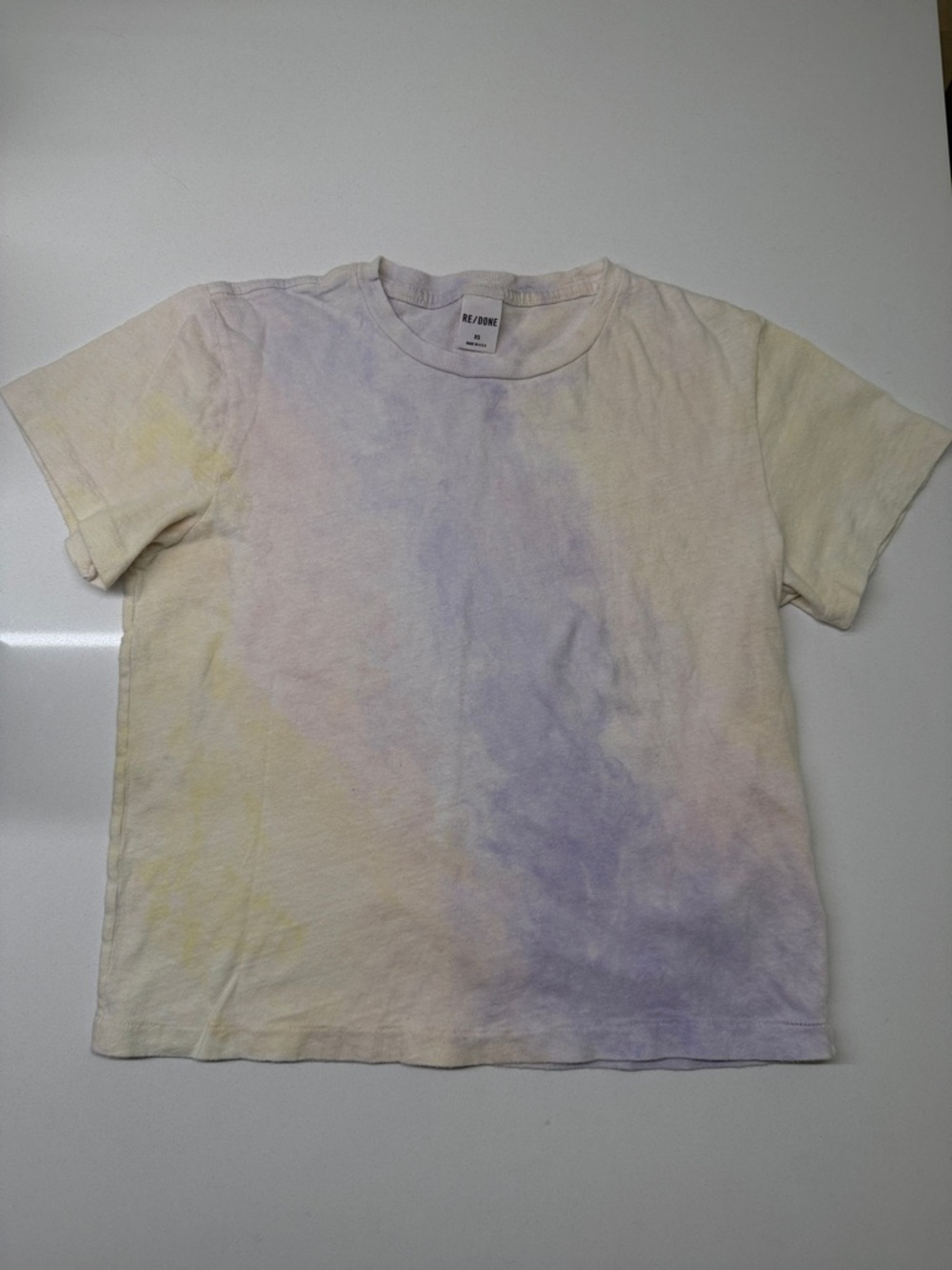Re/Done Tie Dye Tee Shirt Short Sleeve Pastel White Purple Yellow Size XS